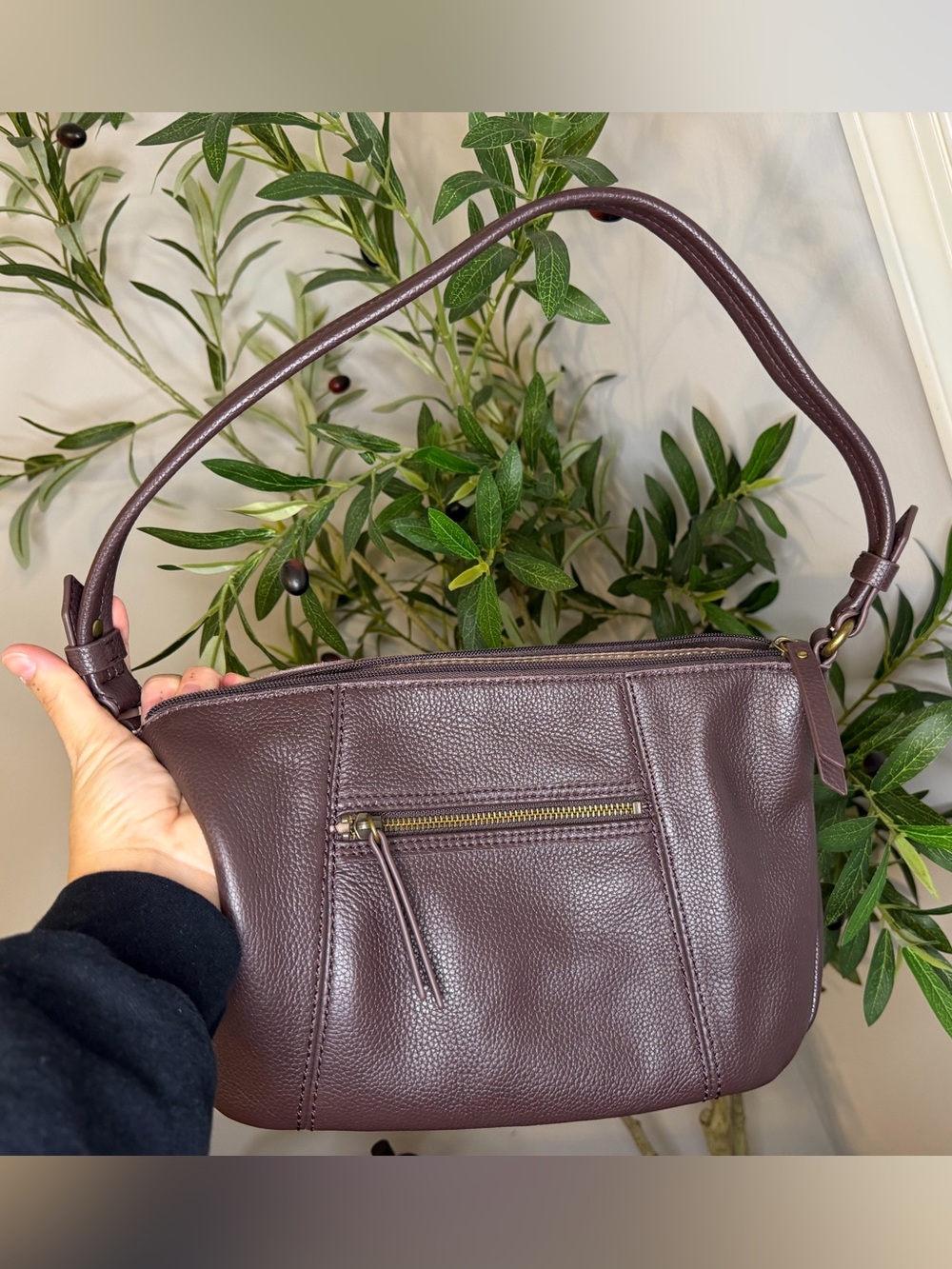 The Sak Leather Shoulder Bag in Deep Plum- Pebbled 100% Leather